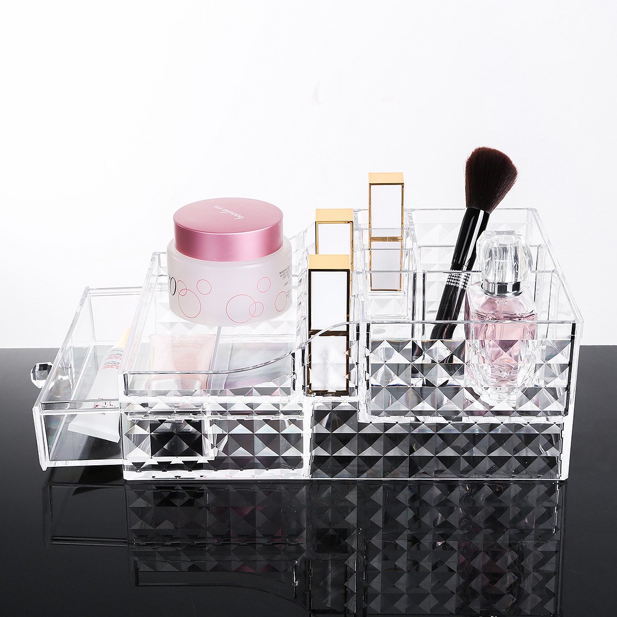 Acrylic Clear Stackable Make Up Drawers Organizers Counter Cosmetic Lipstick Display Cases Skin Care Vanity Box With wholesale