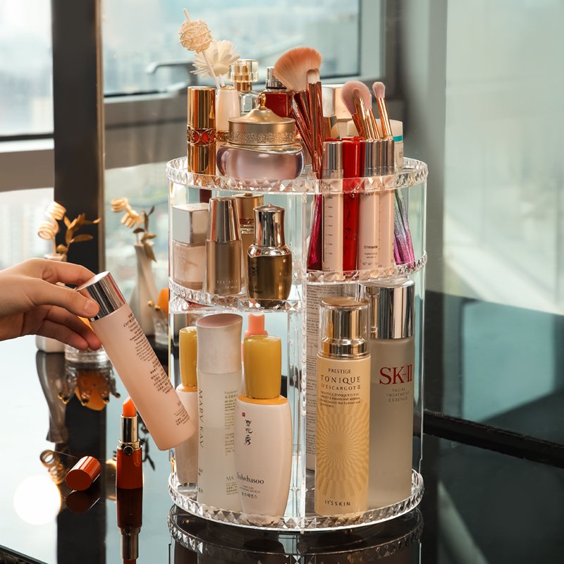 wholesale Transparent Adjustable 360 degree rotation Cosmetic Storage Box 360 rotating makeup organizer