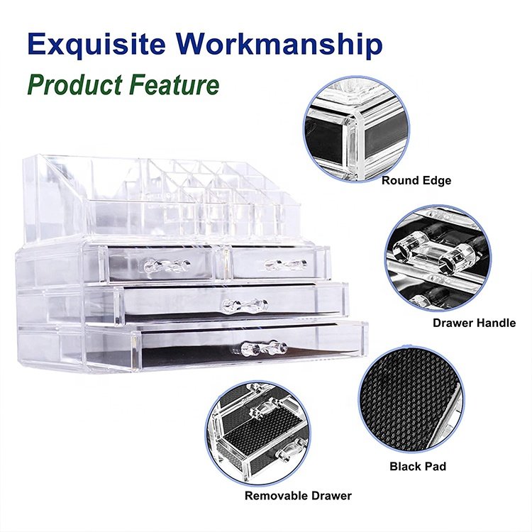 Wholesale Box Clear Acrylic Vanity Makeup Cosmetic Organizer Makeup Organizer With Drawers