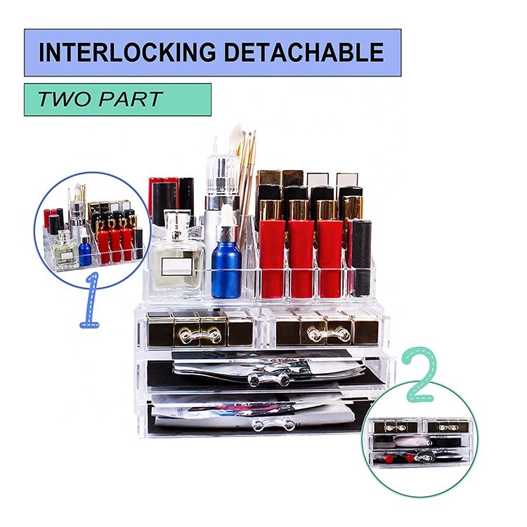 Wholesale Box Clear Acrylic Vanity Makeup Cosmetic Organizer Makeup Organizer With Drawers