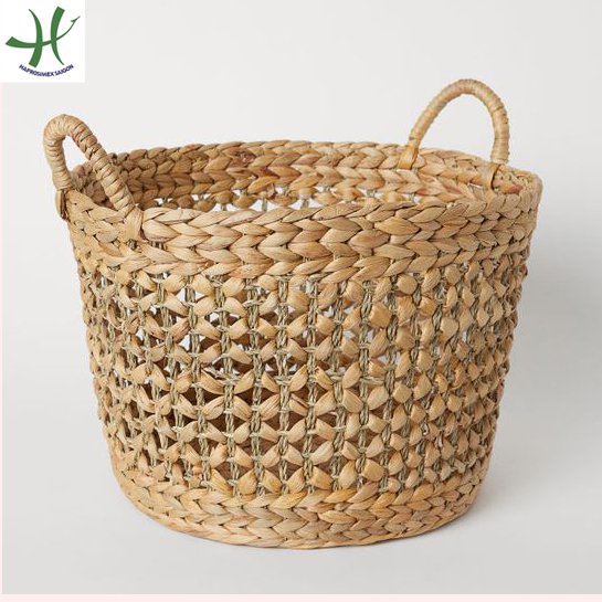 Eco-Friendly Water hyacinth basket with two handles, fruit basket for harvest, straw woven basket