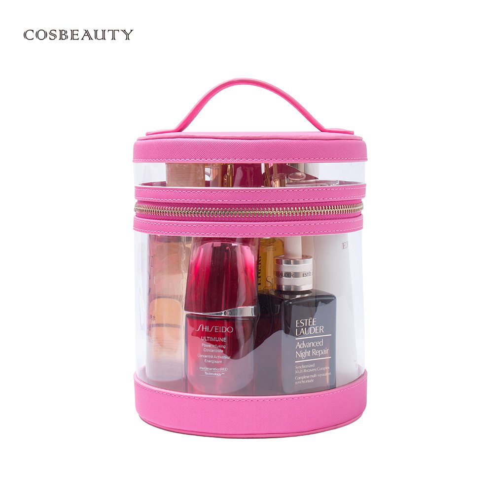 KONCAI cute make up pouch with clear window cosmetic accessories vanity beauty box organizers tioletry pink small makeup bag
