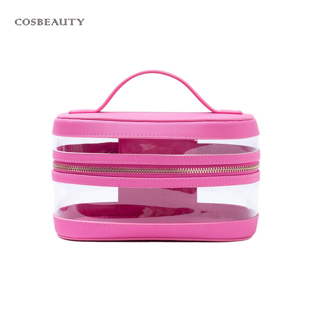 KONCAI cute make up pouch with clear window cosmetic accessories vanity beauty box organizers tioletry pink small makeup bag