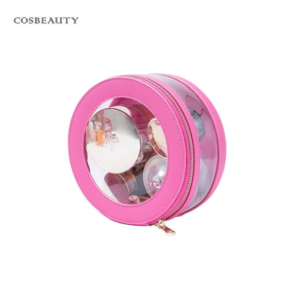 KONCAI cute make up pouch with clear window cosmetic accessories vanity beauty box organizers tioletry pink small makeup bag