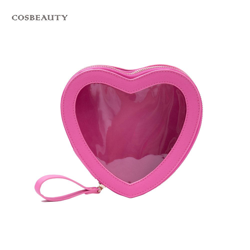 KONCAI cute make up pouch with clear window cosmetic accessories vanity beauty box organizers tioletry pink small makeup bag