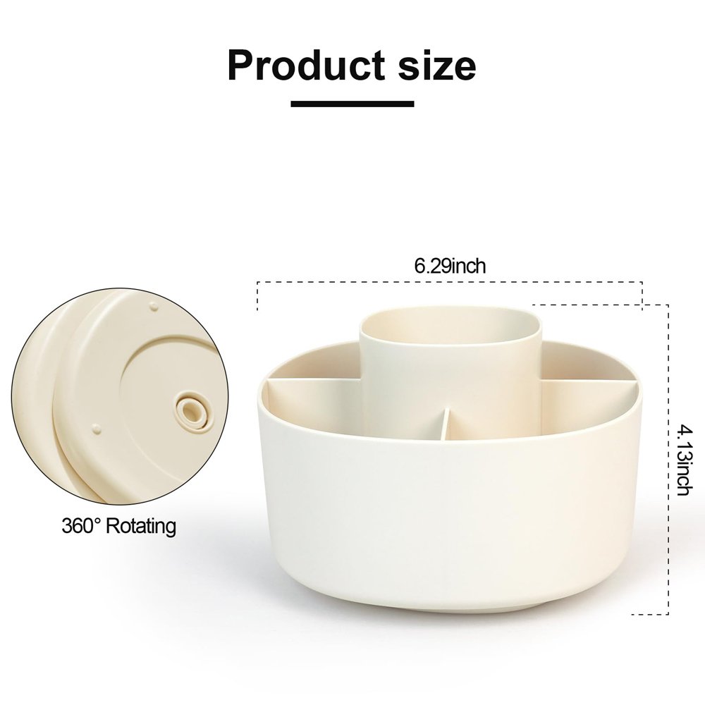Desk Acrylic Stationery Organizer 360 Rotating Pen Holder for Desk with 5 Compartments Desktop Makeup Brush Organizers