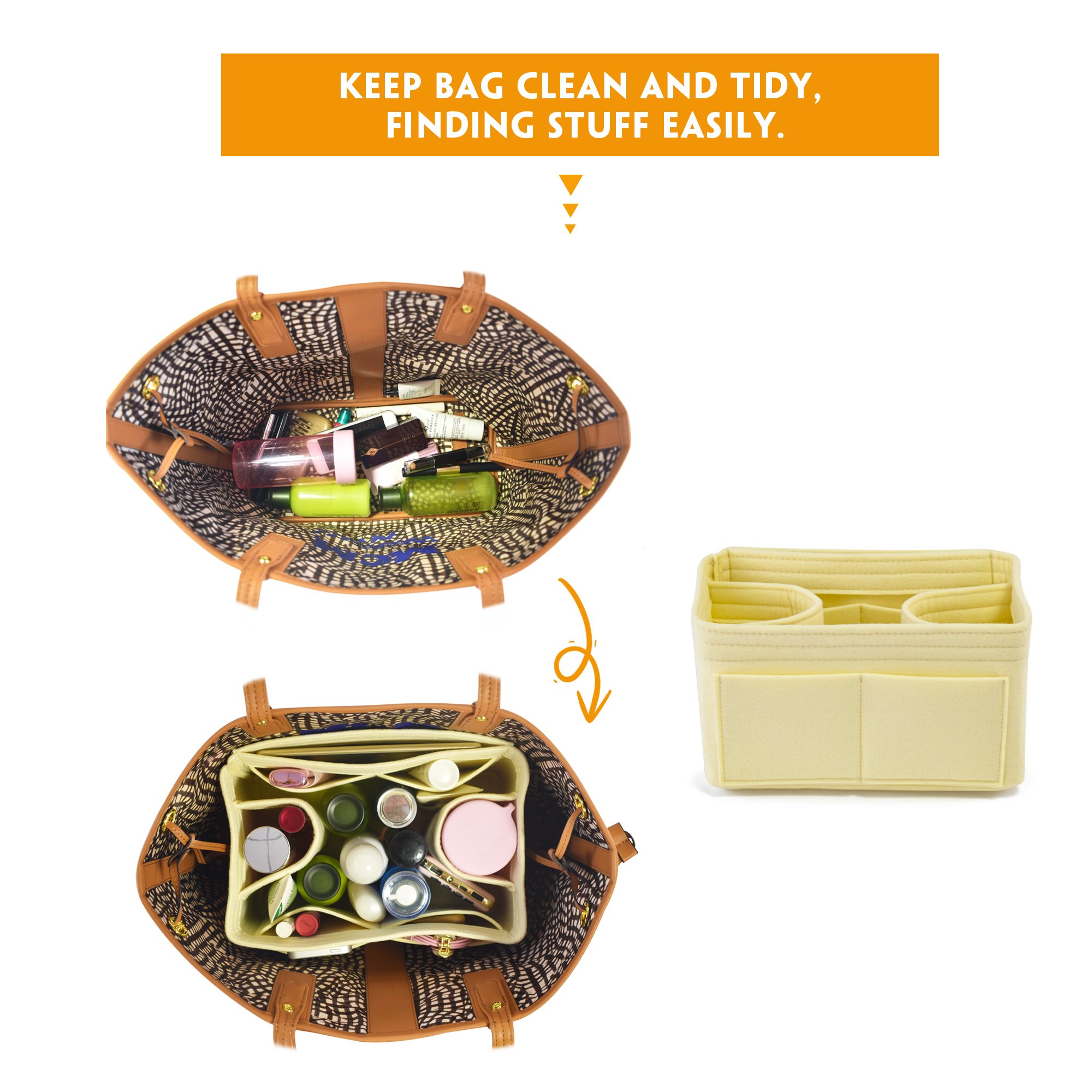 Customized Speedy Felt Purse Insert Bag Organizer Liner for Brand Tote Bags