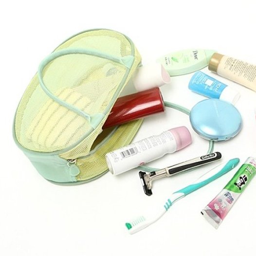 Customized luxury style cosmetic bag big capacity RPET mesh cosmetics organizers bag with handles