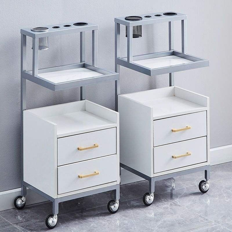 Professional hair salon equipment rolling spa gold metal side makeup cabinet organizer case barber shop trolley for salon
