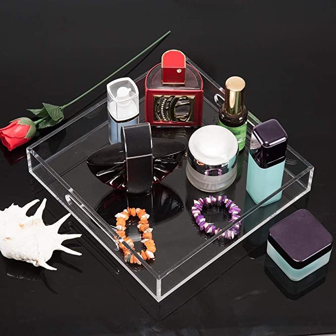 Custom Decorative Storage Organize Tray Clear Acrylic Serving Tray for Food Makeup Jewelry