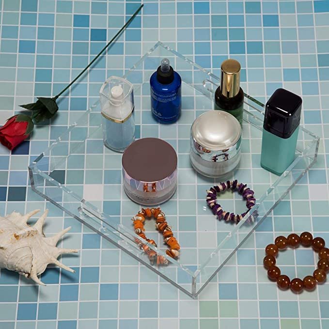 Custom Decorative Storage Organize Tray Clear Acrylic Serving Tray for Food Makeup Jewelry