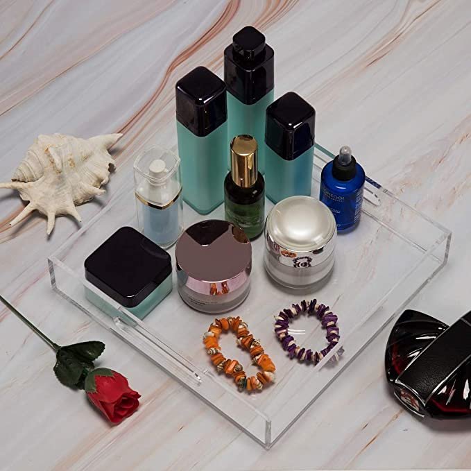 Custom Decorative Storage Organize Tray Clear Acrylic Serving Tray for Food Makeup Jewelry