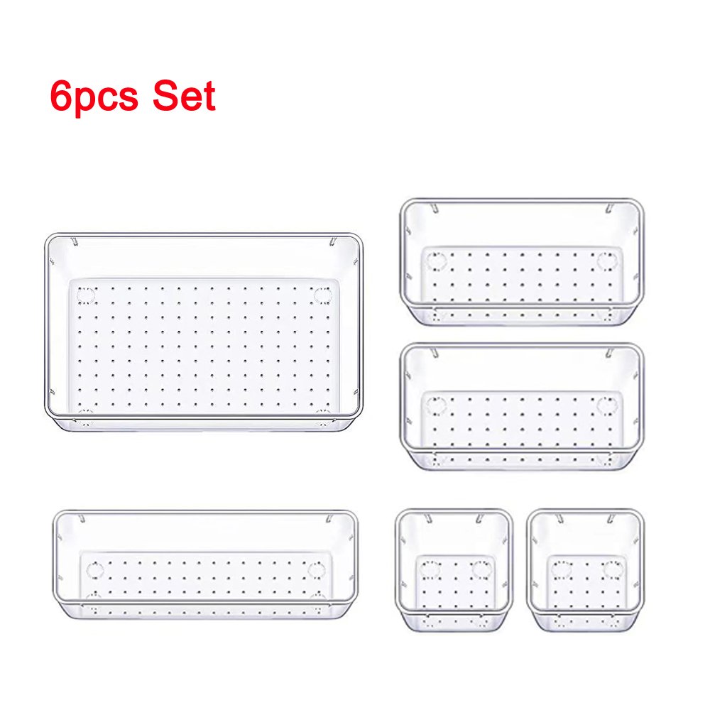 28-Piece Versatile Clear Plastic Drawer Organizer Set Easy-Mount Storage Bins Home Office Bathroom Living Makeup Bag