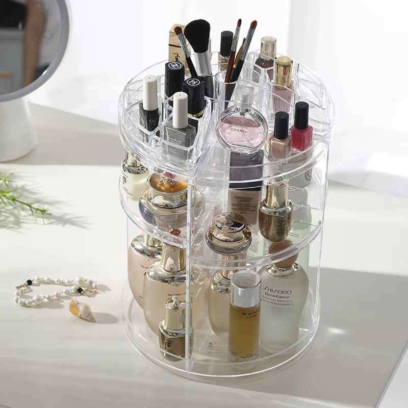 360 Degree Rotating Cosmetic Storage Cases and Display Holders Transparent Acrylic Makeup Organizer