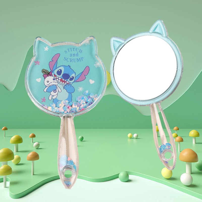 Cartoon Stitch Pattern Handheld Makeup Mirror ABS Plastic Drifting Sand Outdoor Carrying Organizing Mirror