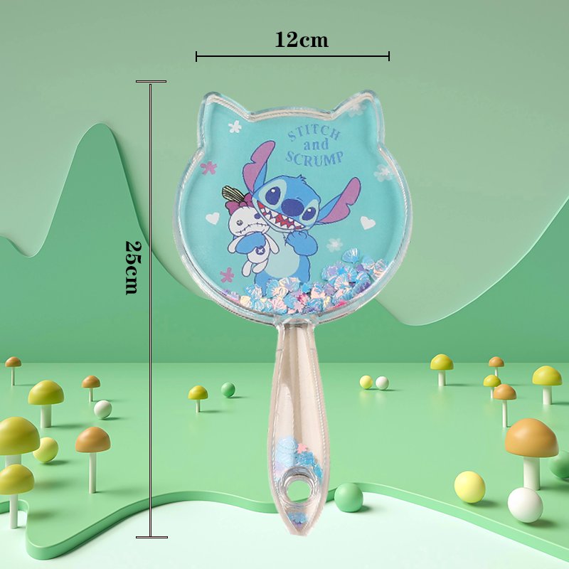 Cartoon Stitch Pattern Handheld Makeup Mirror ABS Plastic Drifting Sand Outdoor Carrying Organizing Mirror