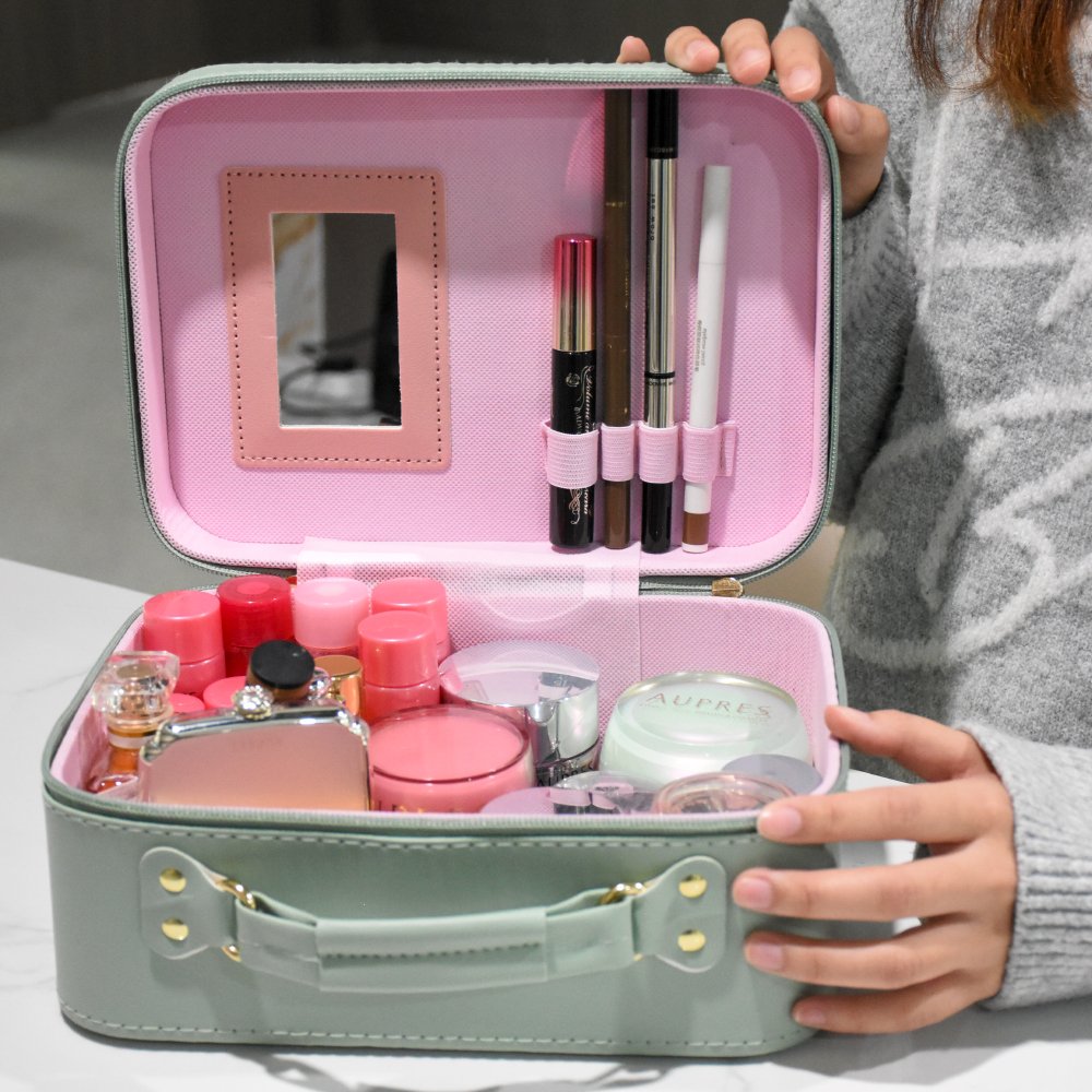 China Factory Light Travel Makeup Train Case Cosmetics Storage Box with Mirror for Perfume, Beauty, Lipstick, Facial Mask