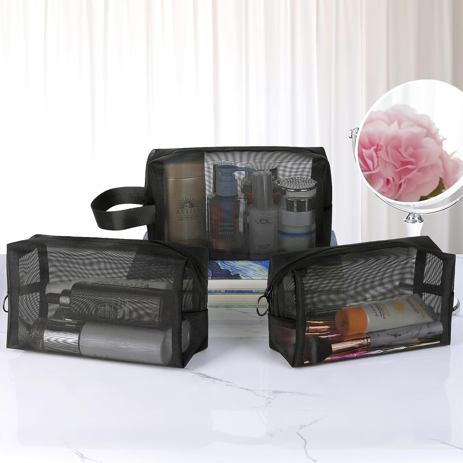Mesh Zipper Travel Pouch Bags, Small Portable Organizing Pouches for Makeup Brush