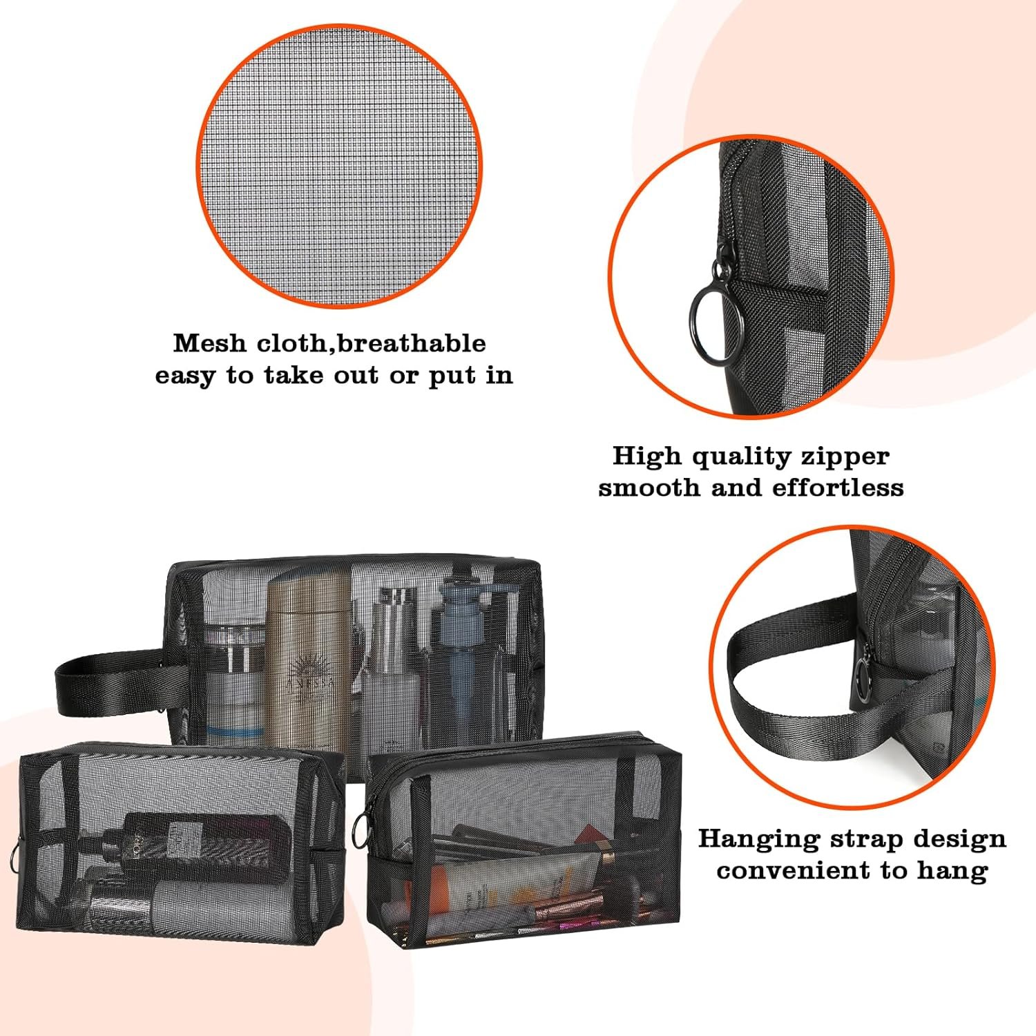 Mesh Zipper Travel Pouch Bags, Small Portable Organizing Pouches for Makeup Brush