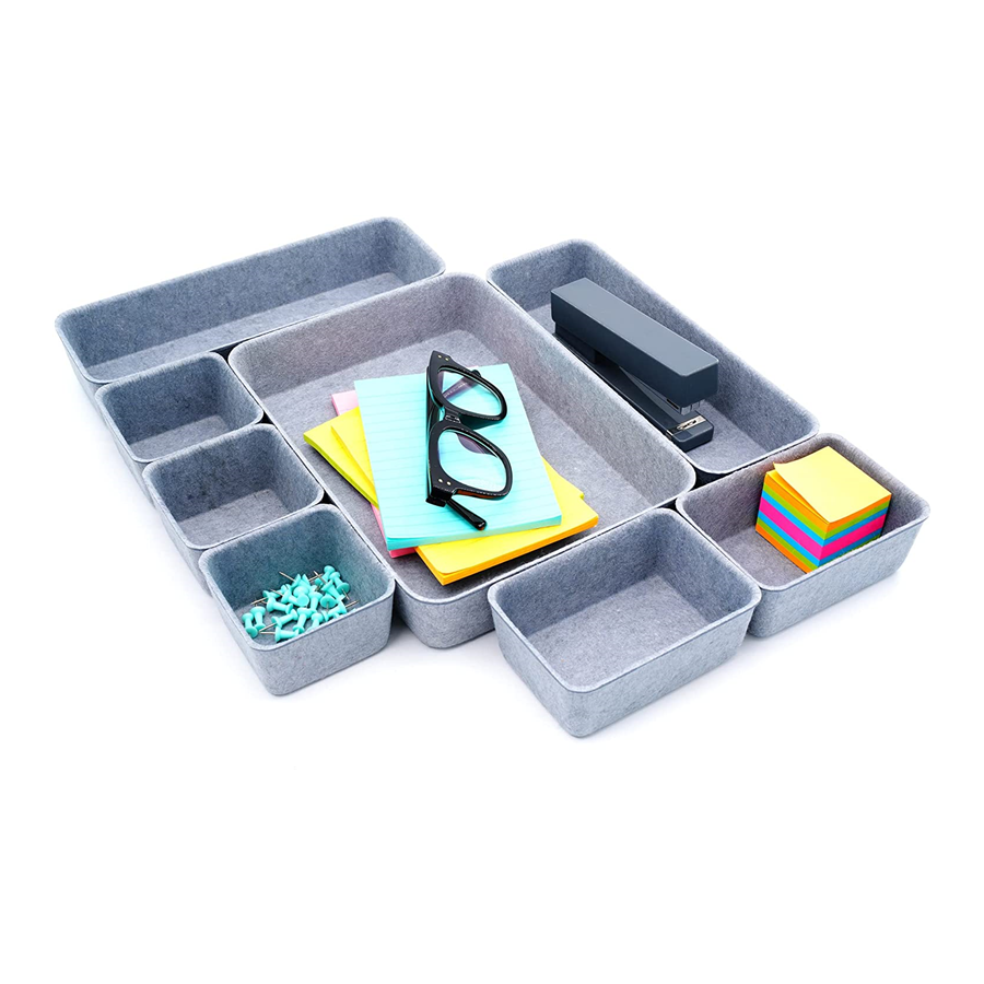 High-quality 8pcs/Set Drawer organizers bins felt storage bin for office organizer Shallow Small Desk organizer