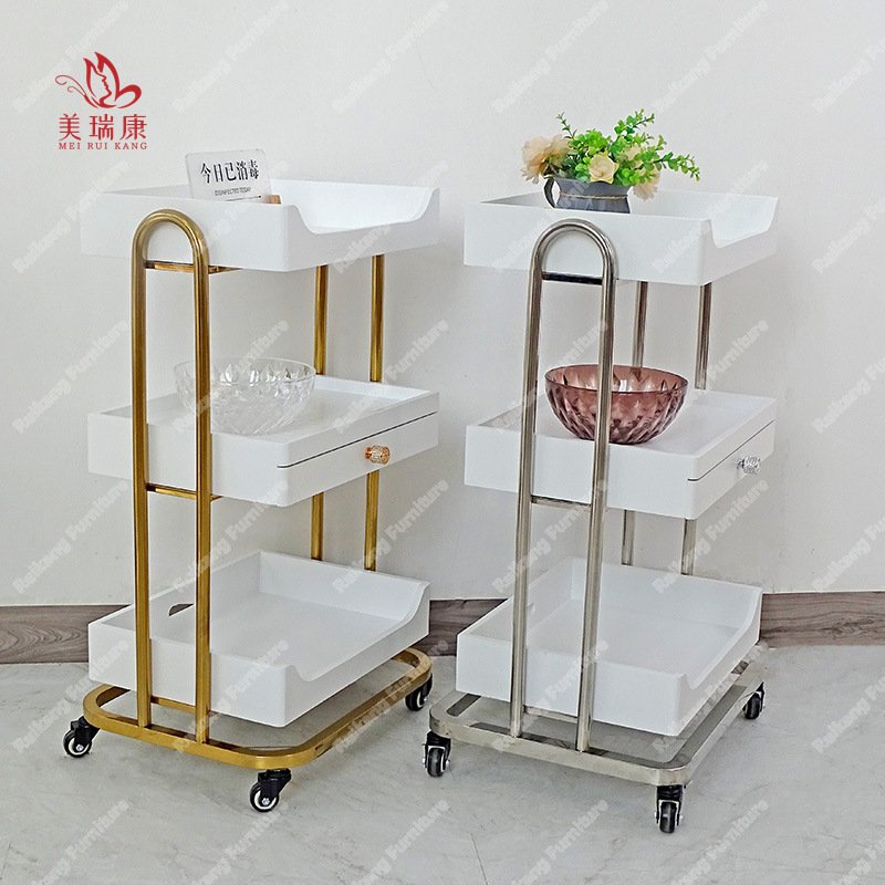 Makeup Saloon Equipment Gold Pink Silver Metal Nail Trolley Case Cart Hair Hairdressing Beauty Salon Trolley