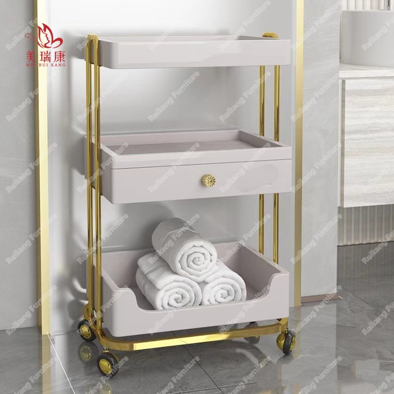 Makeup Saloon Equipment Gold Pink Silver Metal Nail Trolley Case Cart Hair Hairdressing Beauty Salon Trolley