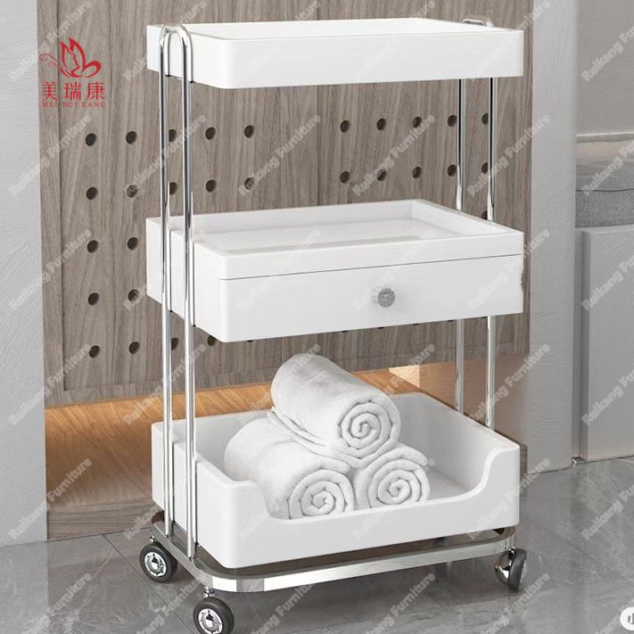 Makeup Saloon Equipment Gold Pink Silver Metal Nail Trolley Case Cart Hair Hairdressing Beauty Salon Trolley