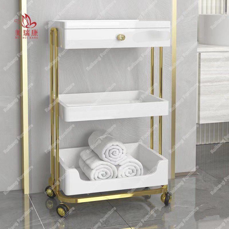 Makeup Saloon Equipment Gold Pink Silver Metal Nail Trolley Case Cart Hair Hairdressing Beauty Salon Trolley
