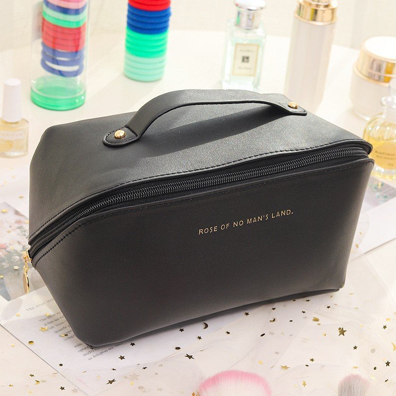 2024 New Style Ready To Ship PU Leather Pouch Organ Pillow Large Capacity Travel Portable Zip Lock Makeup Toiletry Cosmetic Bag