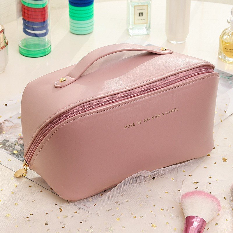 2024 New Style Ready To Ship PU Leather Pouch Organ Pillow Large Capacity Travel Portable Zip Lock Makeup Toiletry Cosmetic Bag