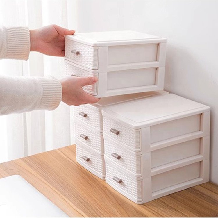 2/3/4 layers unique bamboo weaving pattern desktop storage organizers box student stationery office storage cabinet with drawers