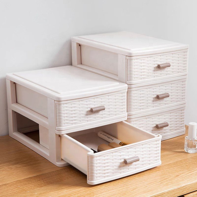 2/3/4 layers unique bamboo weaving pattern desktop storage organizers box student stationery office storage cabinet with drawers