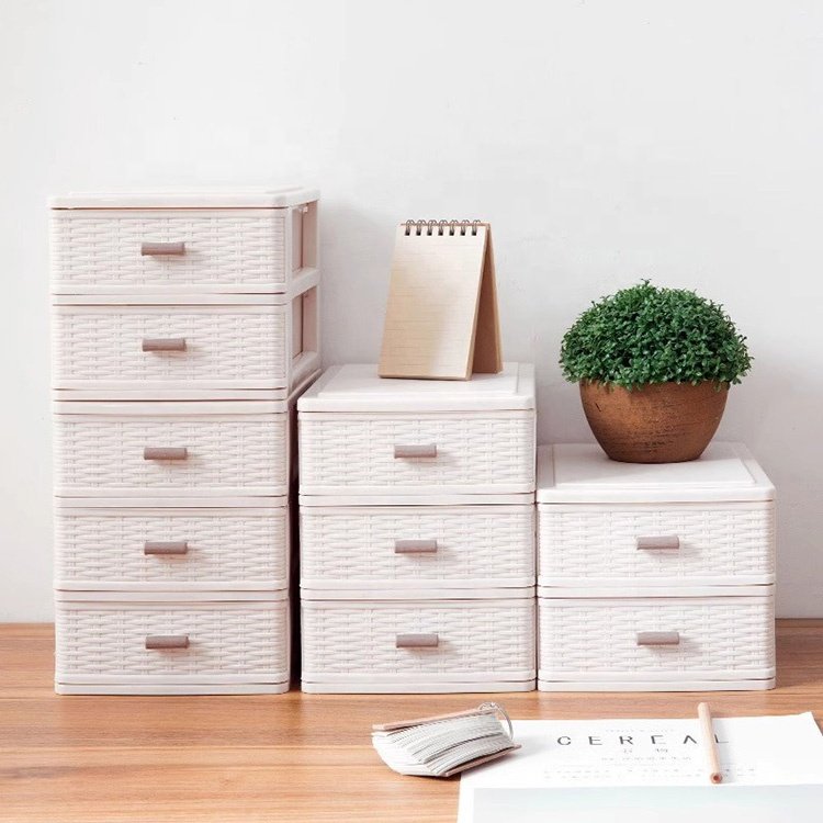 2/3/4 layers unique bamboo weaving pattern desktop storage organizers box student stationery office storage cabinet with drawers