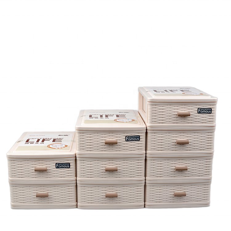 2/3/4 layers unique bamboo weaving pattern desktop storage organizers box student stationery office storage cabinet with drawers