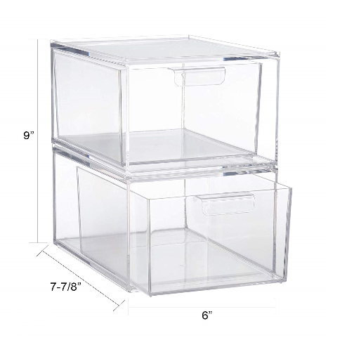 2-piece set of high quality stackable acrylic makeup Organizer clear Cosmetic storage