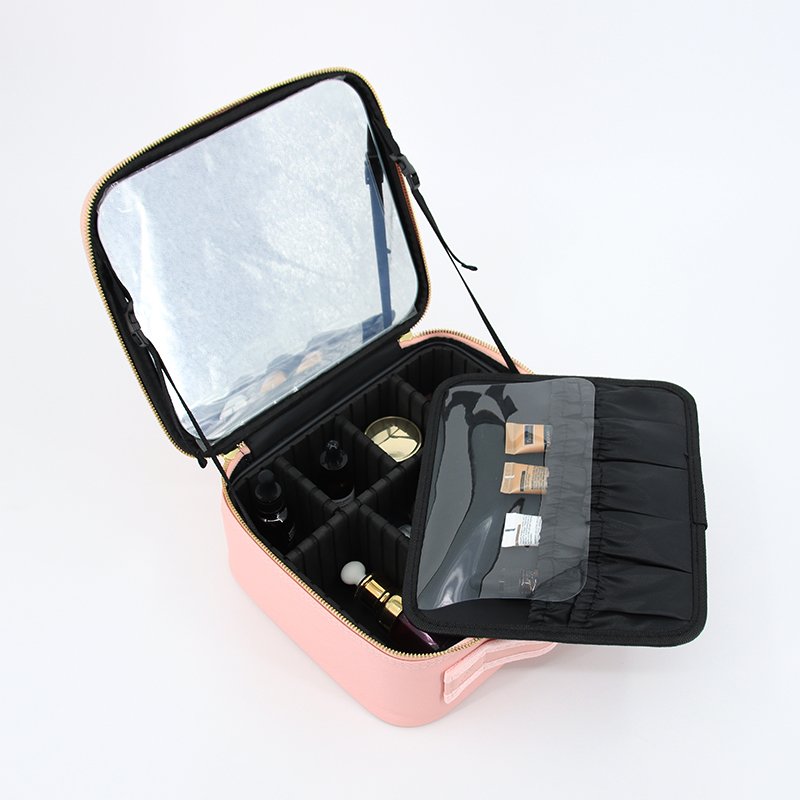 Pu Makeup Bag with Led Mirror Lighted Make Up Travel Bag with Dividers Cosmetic Vanity Bag Case