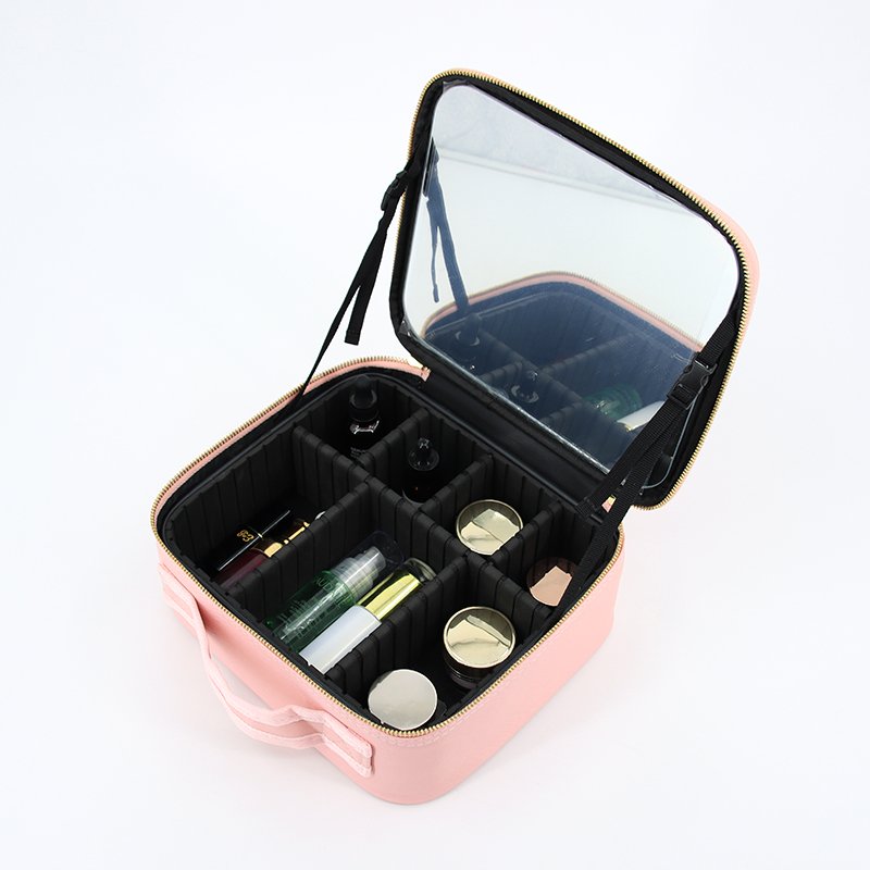 Pu Makeup Bag with Led Mirror Lighted Make Up Travel Bag with Dividers Cosmetic Vanity Bag Case