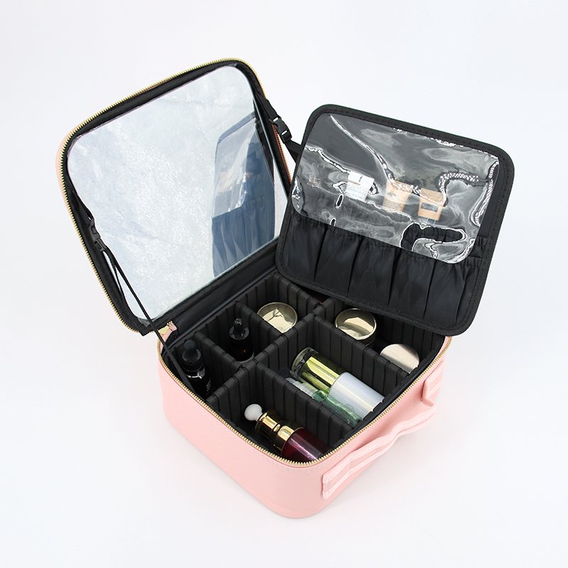 Pu Makeup Bag with Led Mirror Lighted Make Up Travel Bag with Dividers Cosmetic Vanity Bag Case