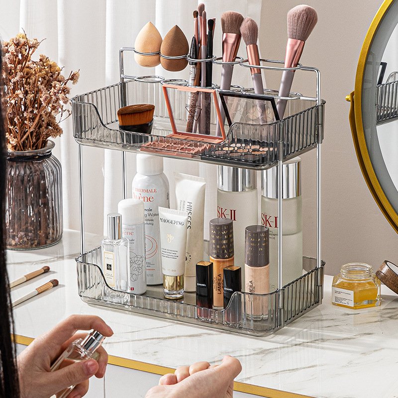 Bathroom Counter Organizer Countertop Storage Cosmetics Skincare Shelf Makeup Perfume Dresser Vanity Tray Kitchen Rack Storage