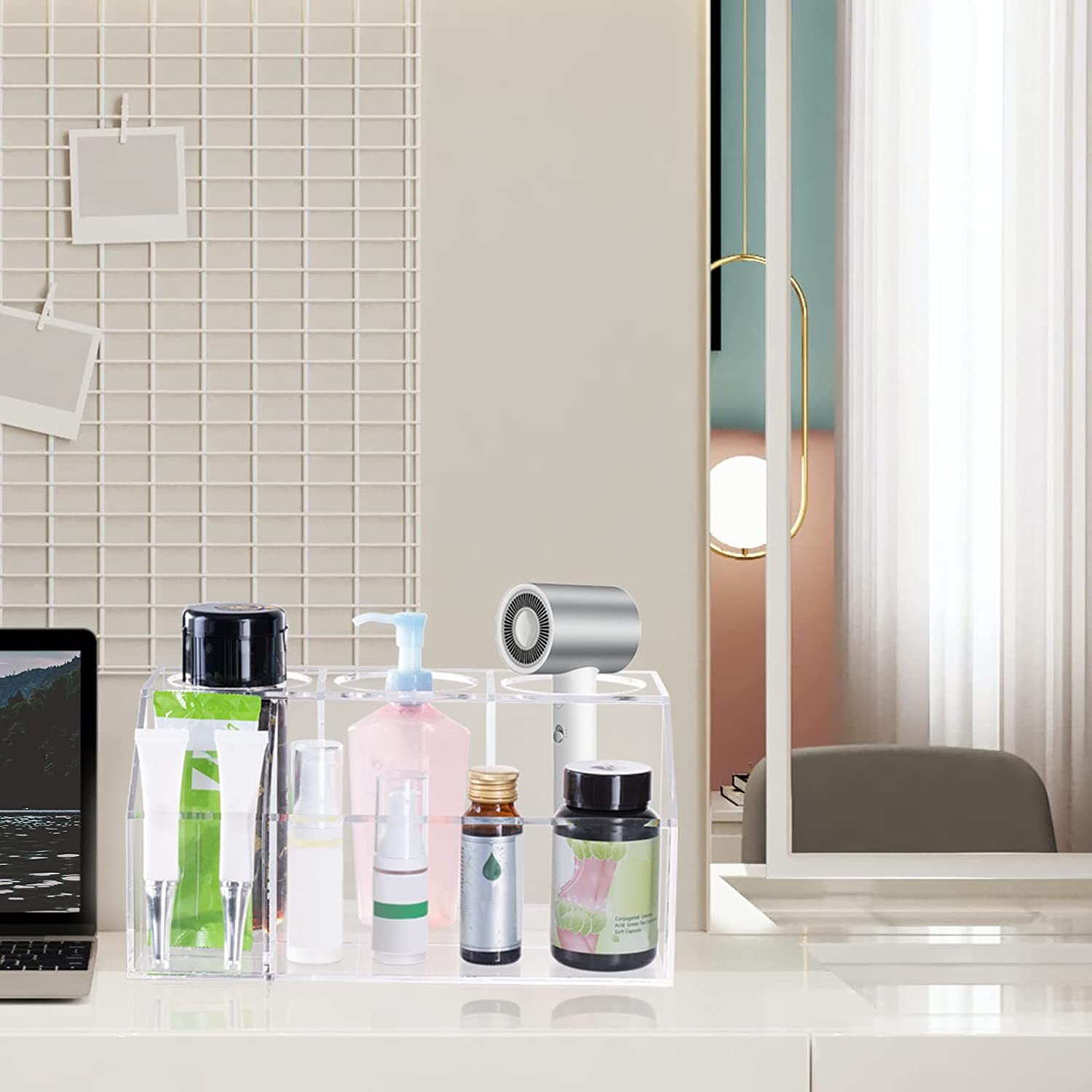 Transparent Acrylic Hair Styling Tool Organizer Countertop Hair Dryer Bracket and Washroom Storage Box for Hair Care Storage