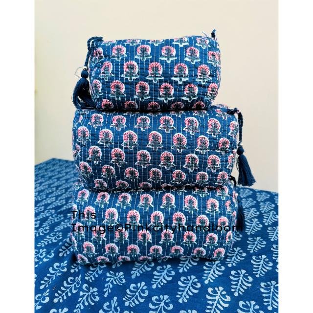 Toiletry Pouches For Women With Zipper In 3 pcs Handmade Block Printed Toiletry Pouch Makeup Accessory Cosmetic Organizer