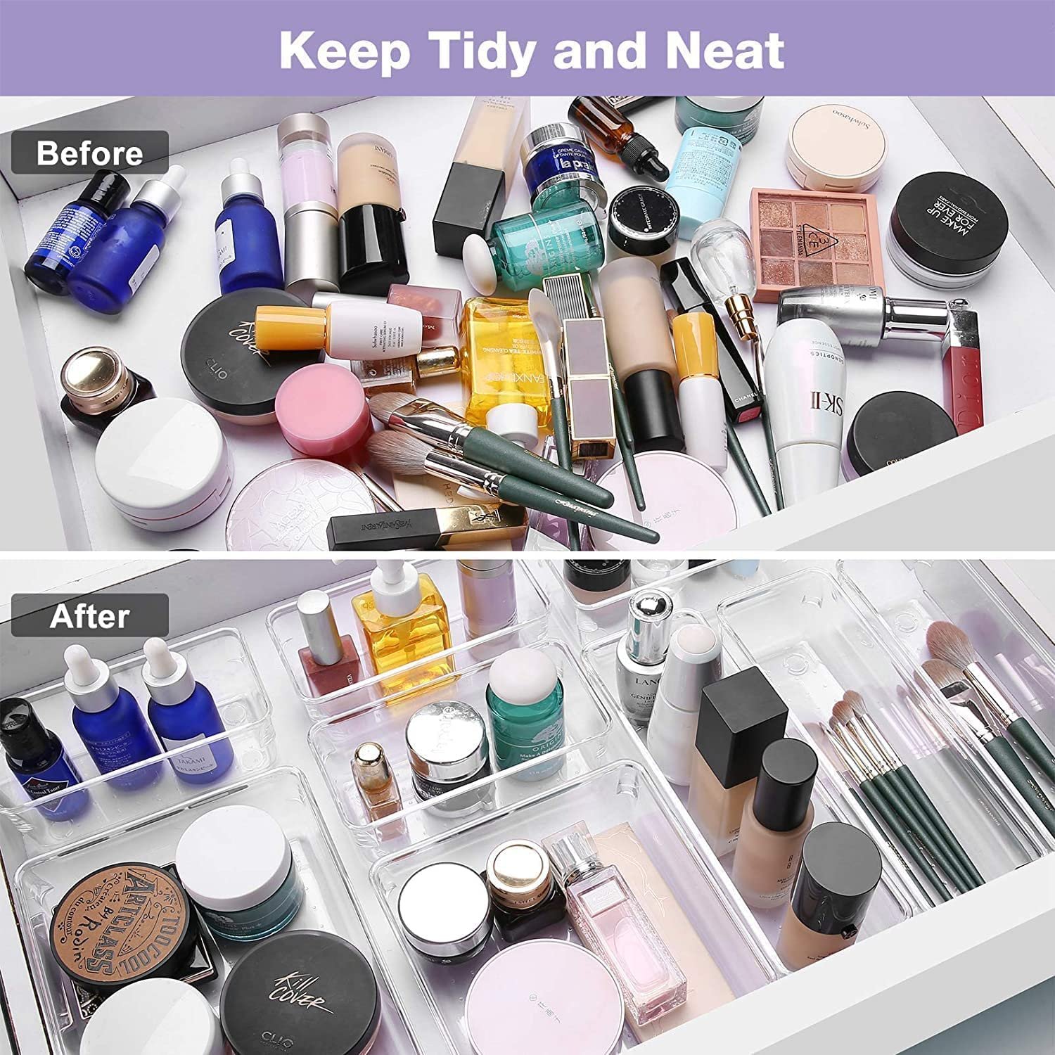 Top Deal 2024 Bathroom Drawer Tray Dividers Plastic Vanity Organizers Storage Bins for Makeup Dresser Tray For Sale
