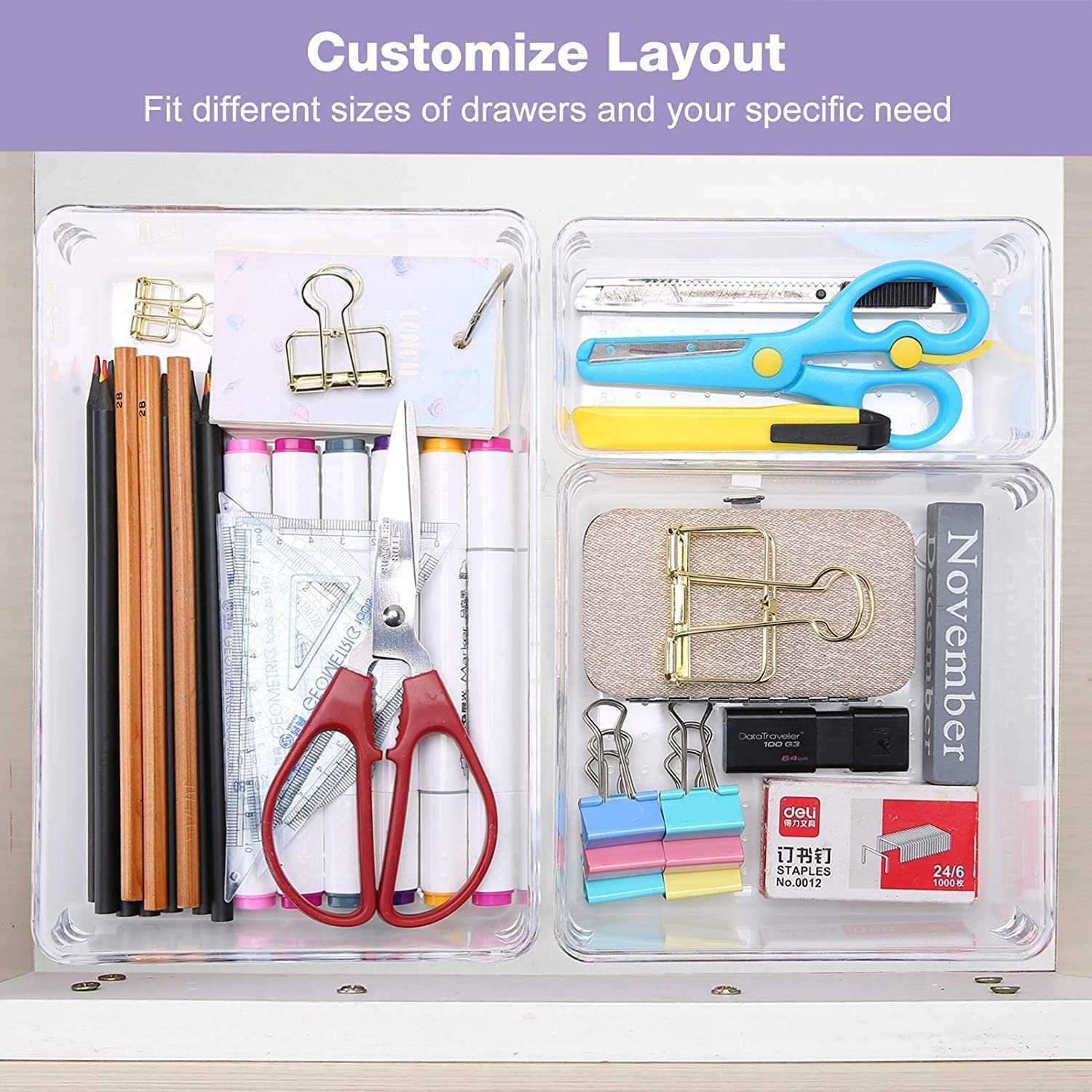 Top Deal 2024 Bathroom Drawer Tray Dividers Plastic Vanity Organizers Storage Bins for Makeup Dresser Tray For Sale