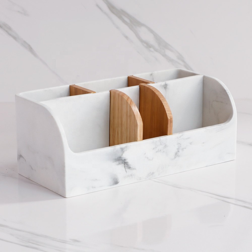 Pen Pencil Card Holder Box Container Office Supplies Vanity Table Luxury Brown Desktop 6 Compartment Storage Organizer