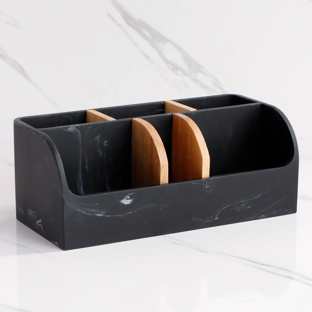 Pen Pencil Card Holder Box Container Office Supplies Vanity Table Luxury Brown Desktop 6 Compartment Storage Organizer