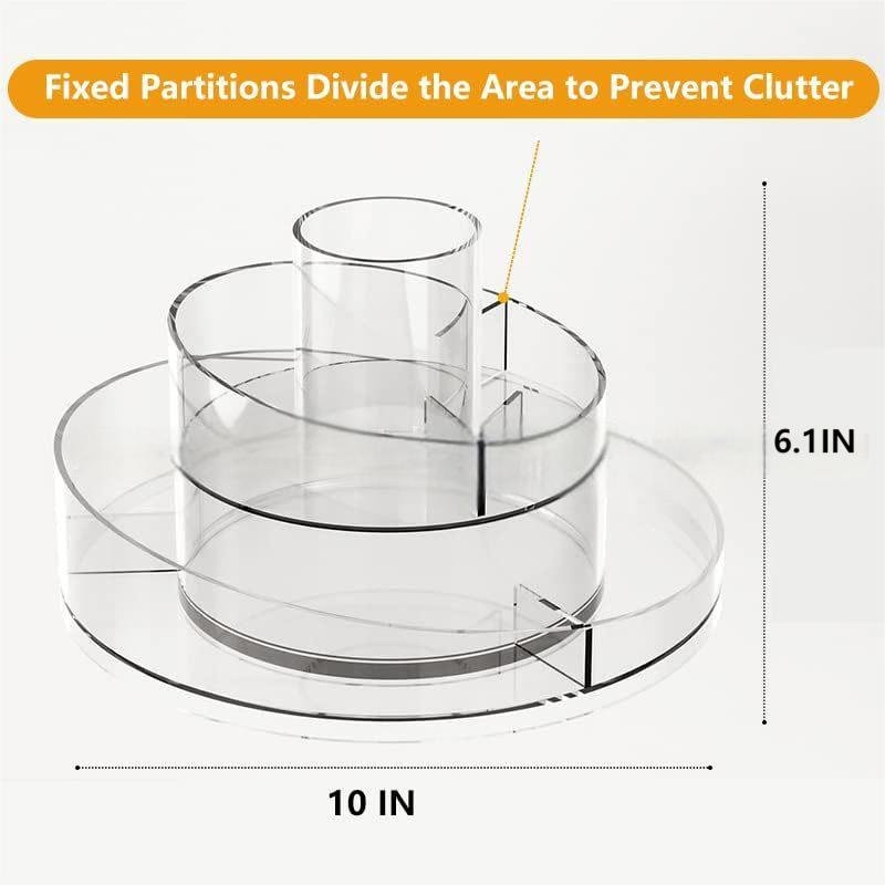 360 Rotating Clear Makeup Organizer with 6 Compartment Tray Modern Design Cosmetic Storage Holder for Brushes and Lip Glosses