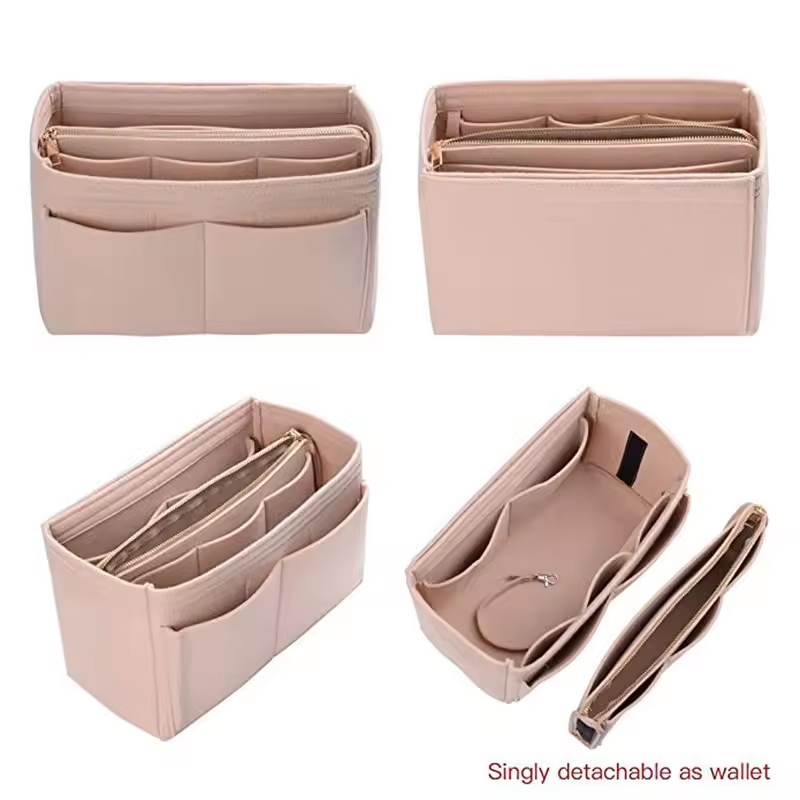 Large opening multi-pocket style feel open zipper bag feel makeup organizer bag storage bag