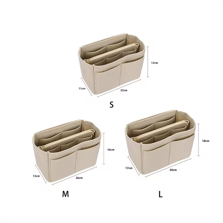 Large opening multi-pocket style feel open zipper bag feel makeup organizer bag storage bag