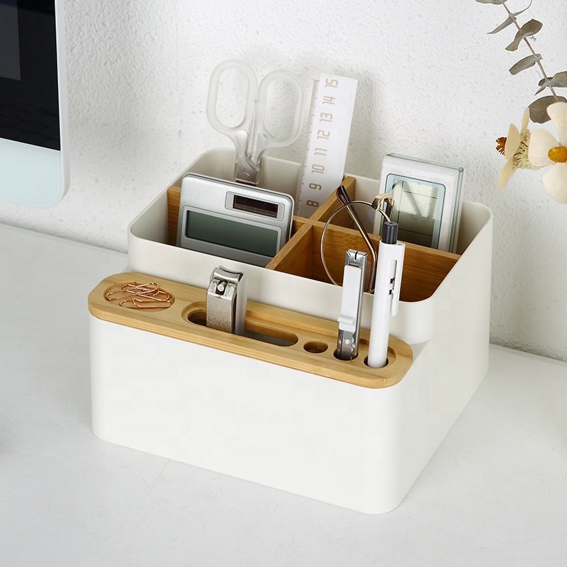 Creative home office desk sundries storage organizer remote control storage boxes plastic storage box with removable divider