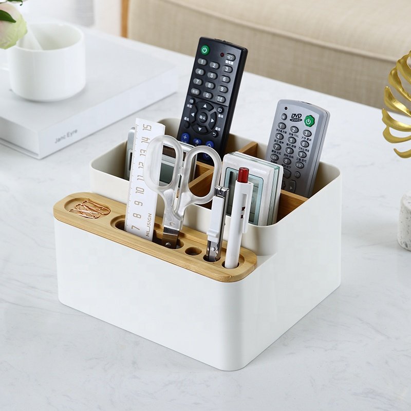 Creative home office desk sundries storage organizer remote control storage boxes plastic storage box with removable divider